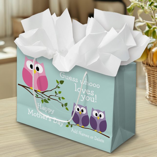 Muttertag - Niedliche Eulen Große Geschenktüte (Custom Mother's Day Gift Bag)