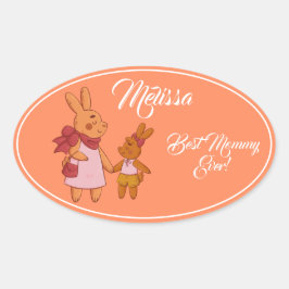 Muttertag Niedliches Kaninchen. Ovaler Aufkleber