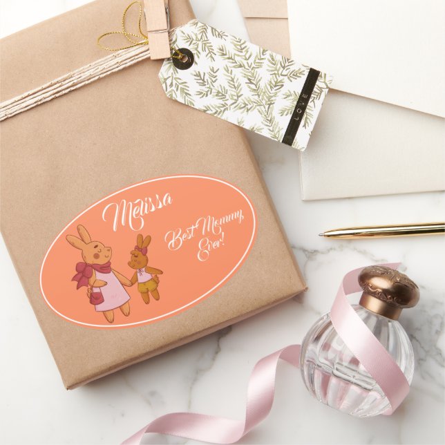 Muttertag Niedliches Kaninchen. Ovaler Aufkleber (Schenken)