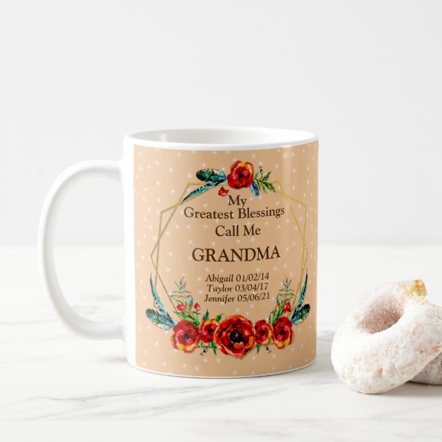 Muttertag Oma Kinder Kinder Kinder Namen Geburt Kaffeetasse (Mit Donut)