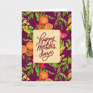 Muttertag Orange Ranunculus Pink Tulips und Gold Feiertagskarte