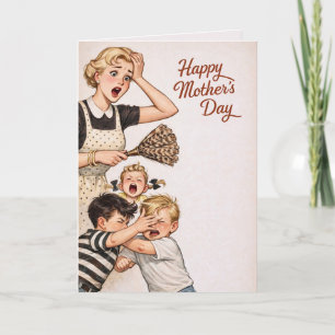 Muttertag Retro Mama am Ende mit Kindern Humor Karte