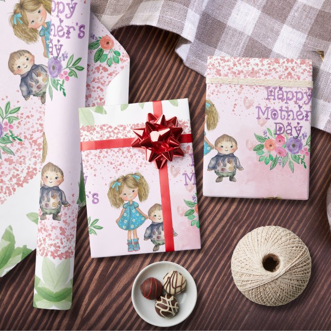 Muttertag rosa Blumenpapier Geschenkpapier (Mother's Day Pink Floral Wrapping Paper )
