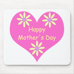 Muttertag Rosa Herz und gelbe Blumen Mousepad