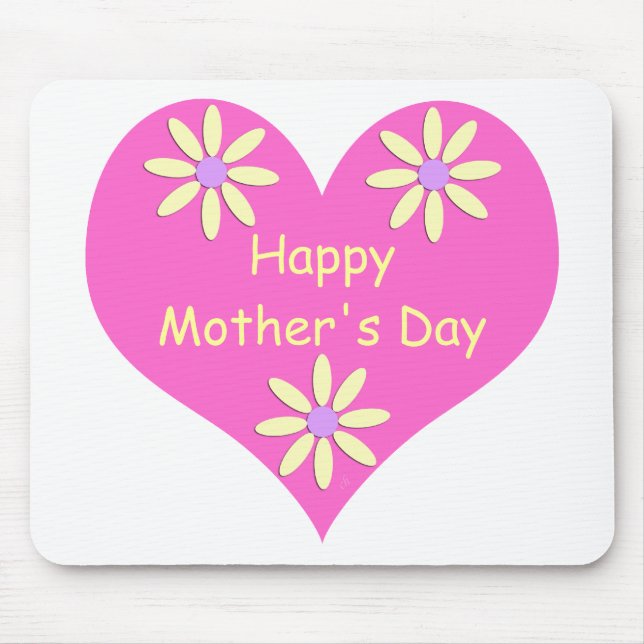 Muttertag Rosa Herz und gelbe Blumen Mousepad (Vorne)