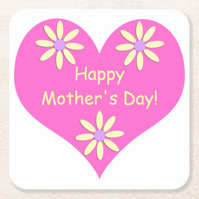 Muttertag Rosa Herz und gelbe Blumen Rechteckiger Pappuntersetzer (Vorderseite)