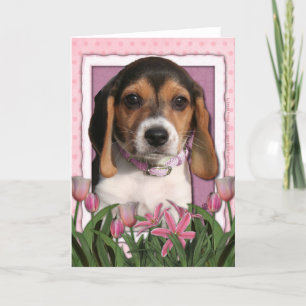 Muttertag - Rosa Tulips - Beagle Welpe Karte