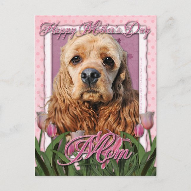 Muttertag - Rosa Tulips - Cocker Spaniel Postkarte (Vorderseite)