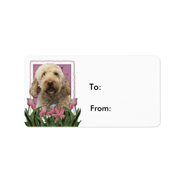 Muttertag - Rosa Tulips - Golden Doodle Adressaufkleber (Vorne)