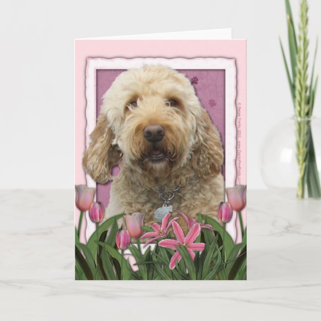 Muttertag - Rosa Tulips - Golden Doodle Karte (Vorderseite)