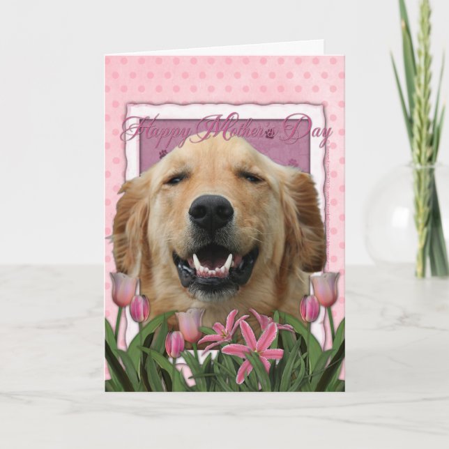 Muttertag - Rosa Tulips - Golden Retriever Karte (Vorderseite)
