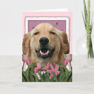 Muttertag - Rosa Tulips - Golden Retriever Karte