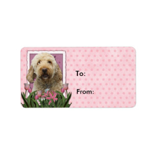 Muttertag - Rosa Tulips - Goldendoodle Adressaufkleber