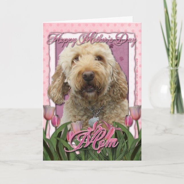 Muttertag - Rosa Tulips - Goldendoodle Karte (Vorderseite)