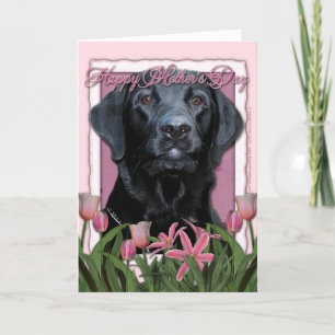 Muttertag - Rosa Tulips - Labrador - Schwarzes Gep Karte