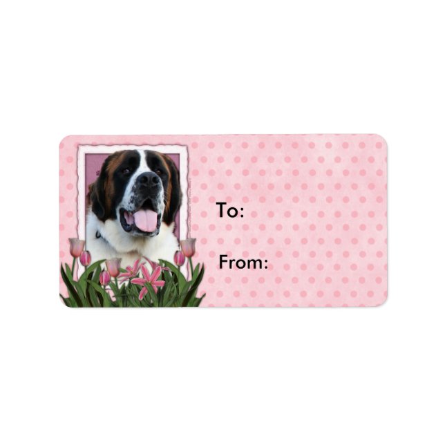 Muttertag - Rosa Tulips - Saint Bernard - Mae Adressaufkleber (Vorne)