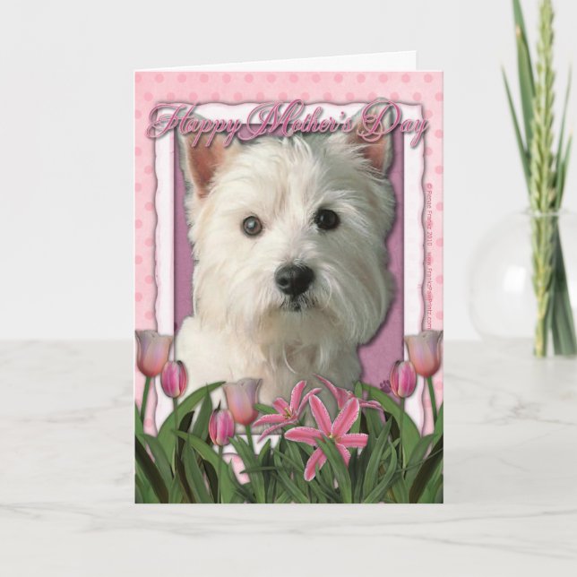 Muttertag - Rosa Tulips - West Highland Terrier Karte (Vorderseite)