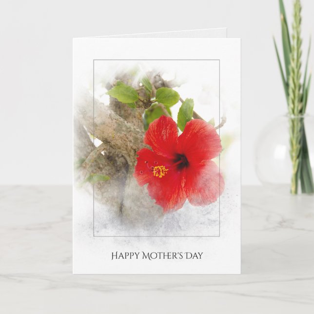 Muttertag Roter Hibiskus Blume in Silber Rahmen Karte (Vorderseite)