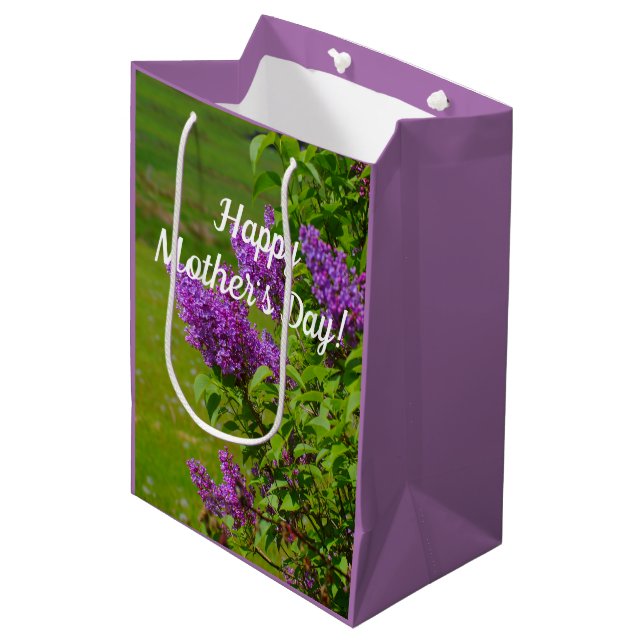 Muttertag, schöne Lilaks, Blüten Mittlere Geschenktüte (Vorderseite Schrägansicht)