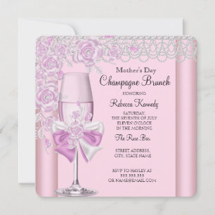 Muttertag Schöner Rosa Rosen Champagner Brunch 2D Einladung