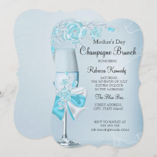 Muttertag Schöner Teal Rose Champagner Brunch Einladung