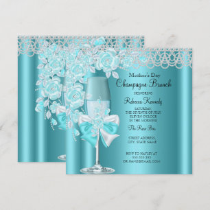 Muttertag Schöner Teal-Rosen-Champagner-Brunch 2B Einladung