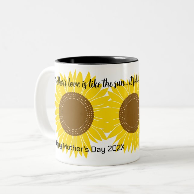 Muttertag Sonnenblume, maßgeschneiderte Tasse (Vorderseite Links)