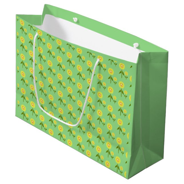 Muttertag Sonnenblumen Gemustert Große Geschenktüte (Vorderseite Schrägansicht)