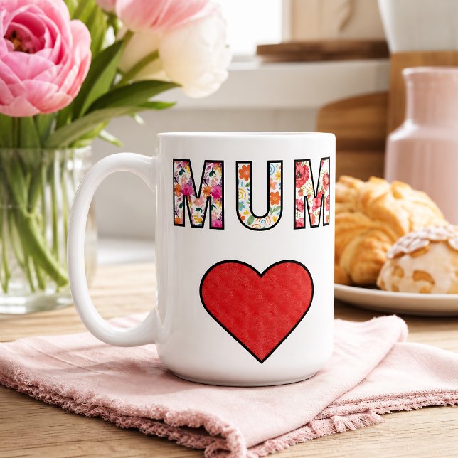 Muttertag Stylische Moderne Florale Mum Herz Kaffeetasse (Von Creator hochgeladen)