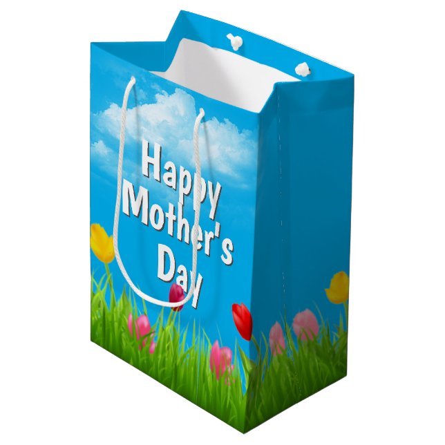 Muttertag Tulips Mittlere Geschenktasche Geschenktüte (Vorderseite Schrägansicht)