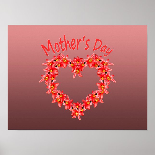 Muttertag - Tulpen-Herz-Illustration auf Rosa |  Poster (Vorne)