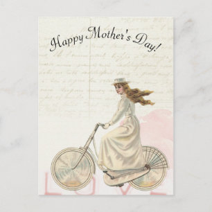 Muttertag viktorianische Frau fährt Fahrrad Liebe Postkarte