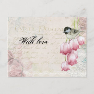 Muttertag Vintag Post Post Pink Tulips Bird Postkarte
