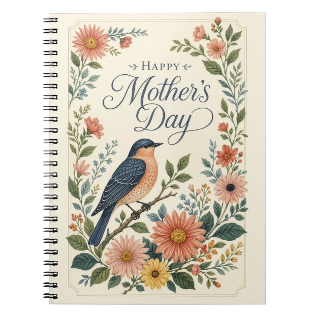 Muttertag Vintage Blaue Vogel Wildblumengarten Notizblock (Vorderseite)