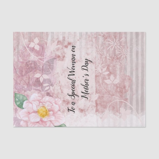 Muttertag Vintage, rosa grüne Blume gestört Seidenpapier (Vorderseite)