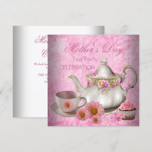 Muttertag Weiß Rosa Blumen Tee Cupcake Einladung