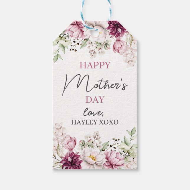 Muttertag Weiße und Lila Blumengrün Gefallen Geschenkanhänger (Vorderseite)