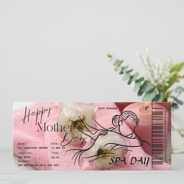 Muttertag Wellness-Center Day Überraschungsgutsche Einladung (Stehend Vorderseite)