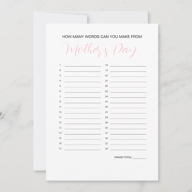 Muttertag Word Maker Game Einladung (Vorderseite)