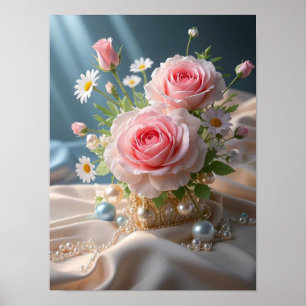Muttertag Zarte rosa Rosen und weiße Gänseblümchen Poster
