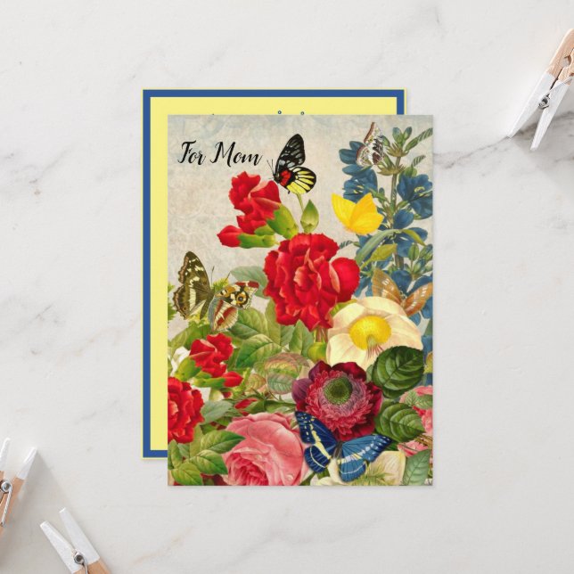 Muttertaggarnelen Rose Schmetterlinge Einladung (Vorderseite/Rückseite Beispiel)