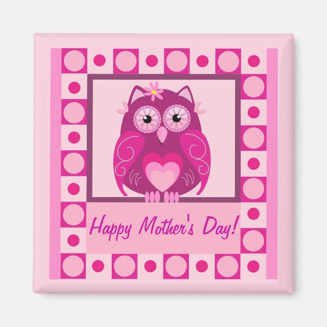 Muttertagmagnet mit rosa Cartoon Owl & texr Magnet (Vorne)