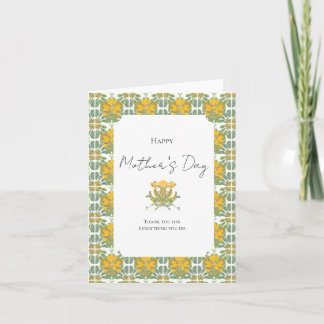 Muttertags-Blumen Botanisch Vintage Gelb Grün Karte