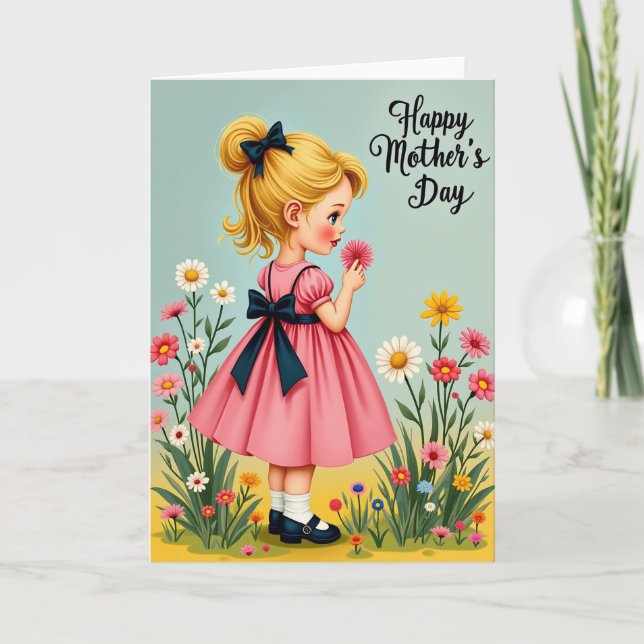 Muttertags-Blumen-Mädchen-Kunstkarte Karte (Vorderseite)