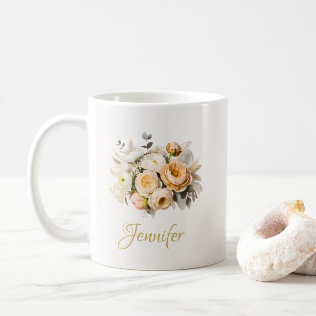Muttertags-Blumen-Tasse Personalisiertes Geschenk Kaffeetasse (Mit Donut)