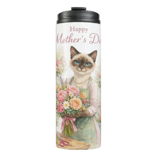 Muttertags-Blumenhändlerin Katze  Thermosbecher