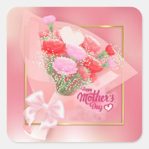 Muttertags-Blumenstrauß Rosa Herz Geschenk Quadratischer Aufkleber