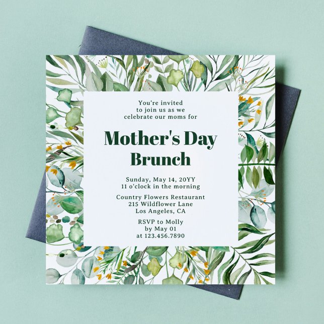 Muttertags Brunch Elegantes Botanisches Wasser Einladung (Von Creator hochgeladen)