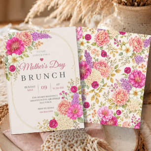 Muttertags-Brunch   Mittagessen Rosa Blumen Floral Einladung