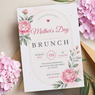Muttertags-Brunch   Mittagessen Rosa Blumen Floral Einladung